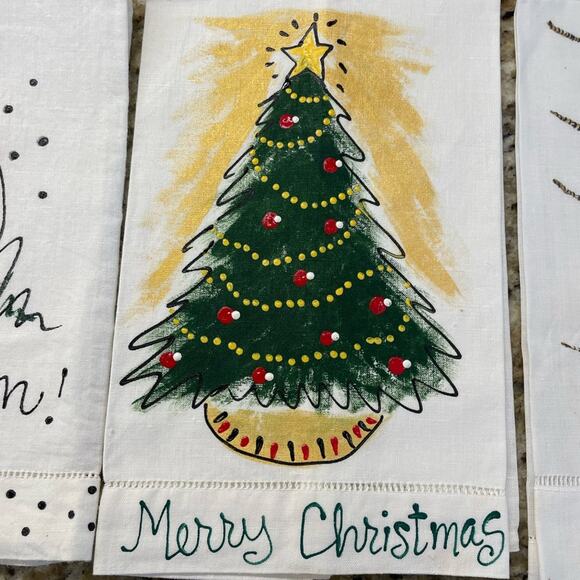 Holiday Hand Painted Towels Decor Lot 3 Christmas Halloween Beach NWOT - Picture 4 of 5